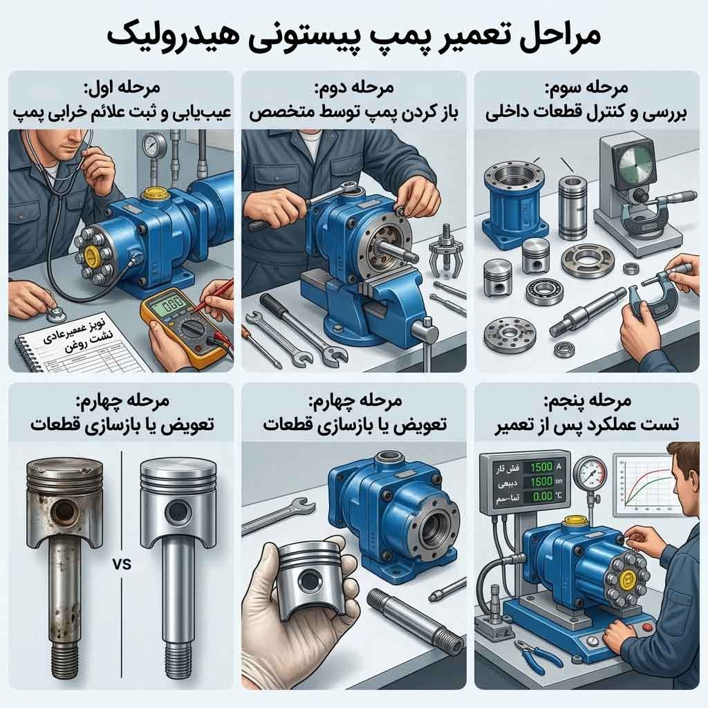مراحل تعمیر پمپ پیستون هیدرولیک